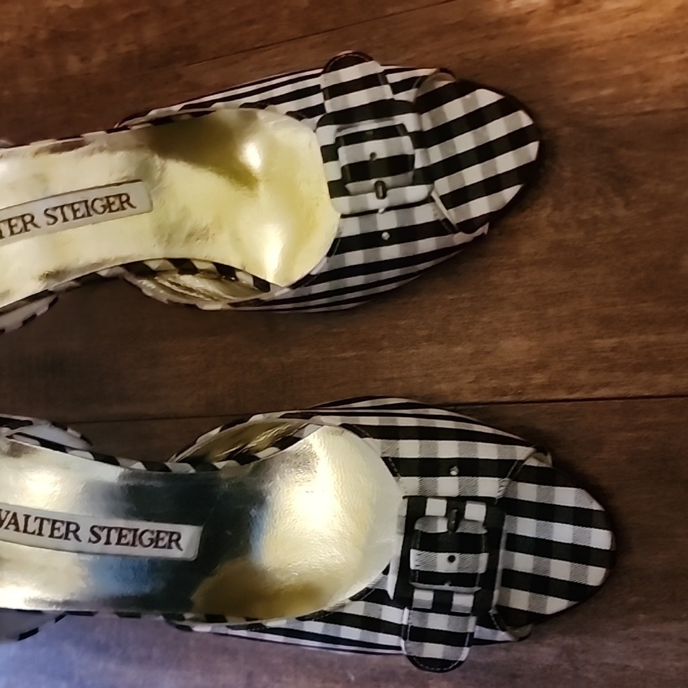 Walter Steiger black/ white peep toe pumps 7.5 - Picture 8 of 14